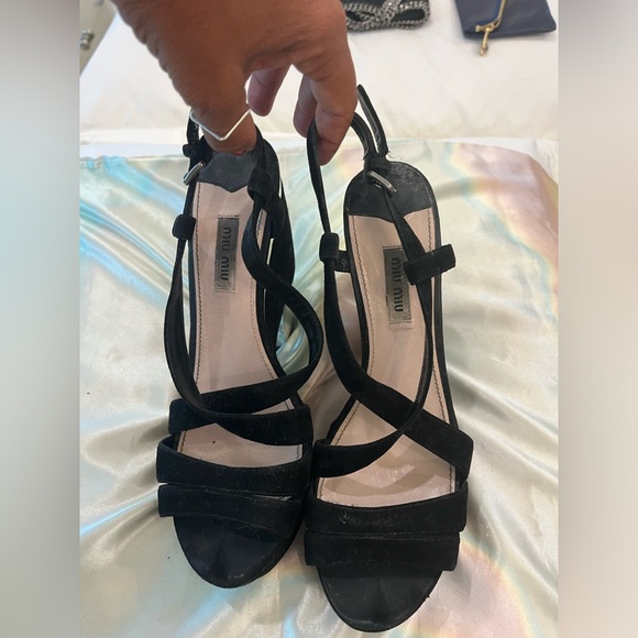 MIU MIU BLACK SUADE PLATFORM WEDGES - Picture 5 of 5